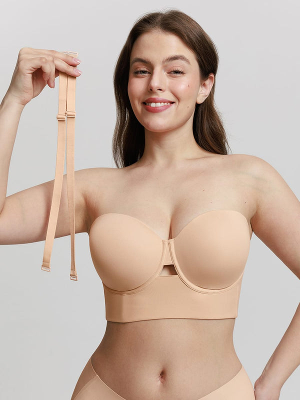 Strapless Half Cup Underwire Bra with Wide Back Support