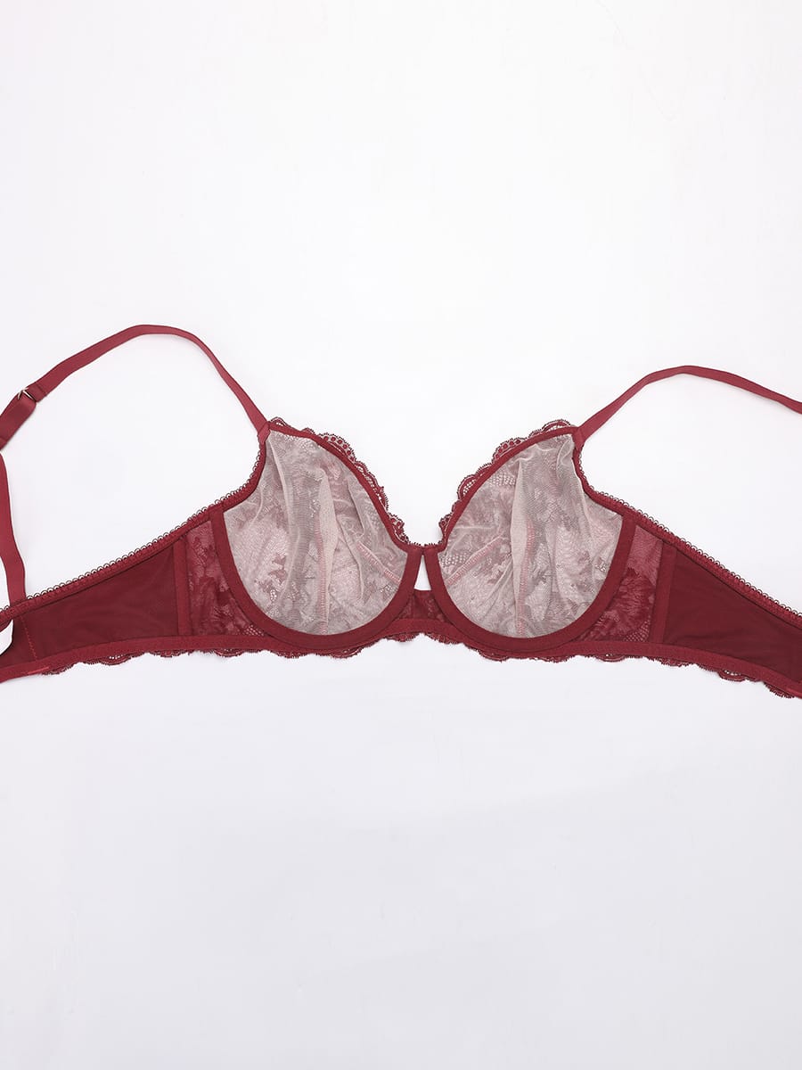Ethereal Floral Lace Mesh Bra with Underwire Support