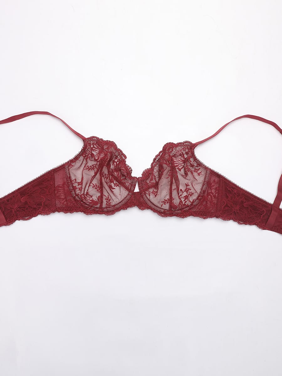 Ethereal Floral Lace Mesh Bra with Underwire Support