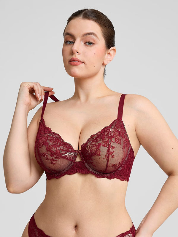 Ethereal Floral Lace Mesh Bra with Underwire Support