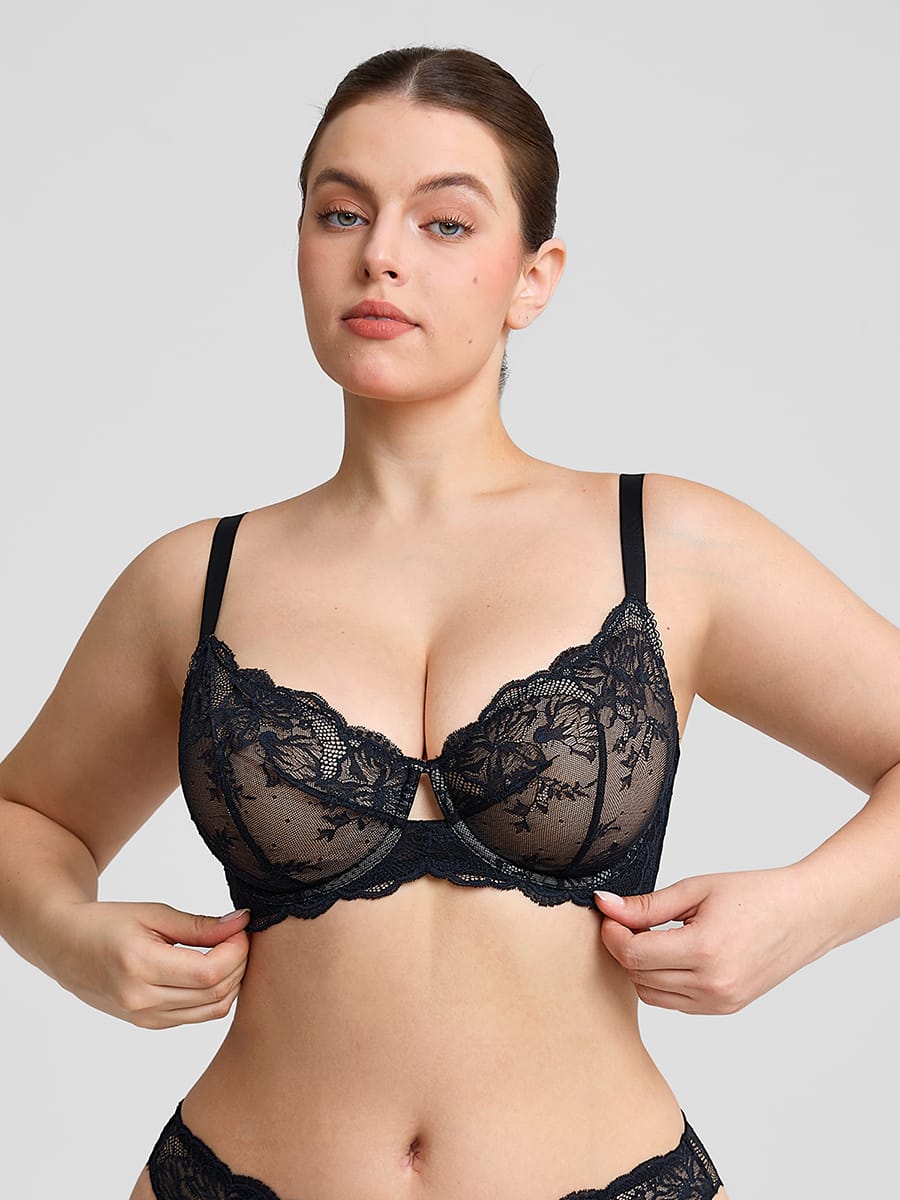 Ethereal Floral Lace Mesh Bra with Underwire Support