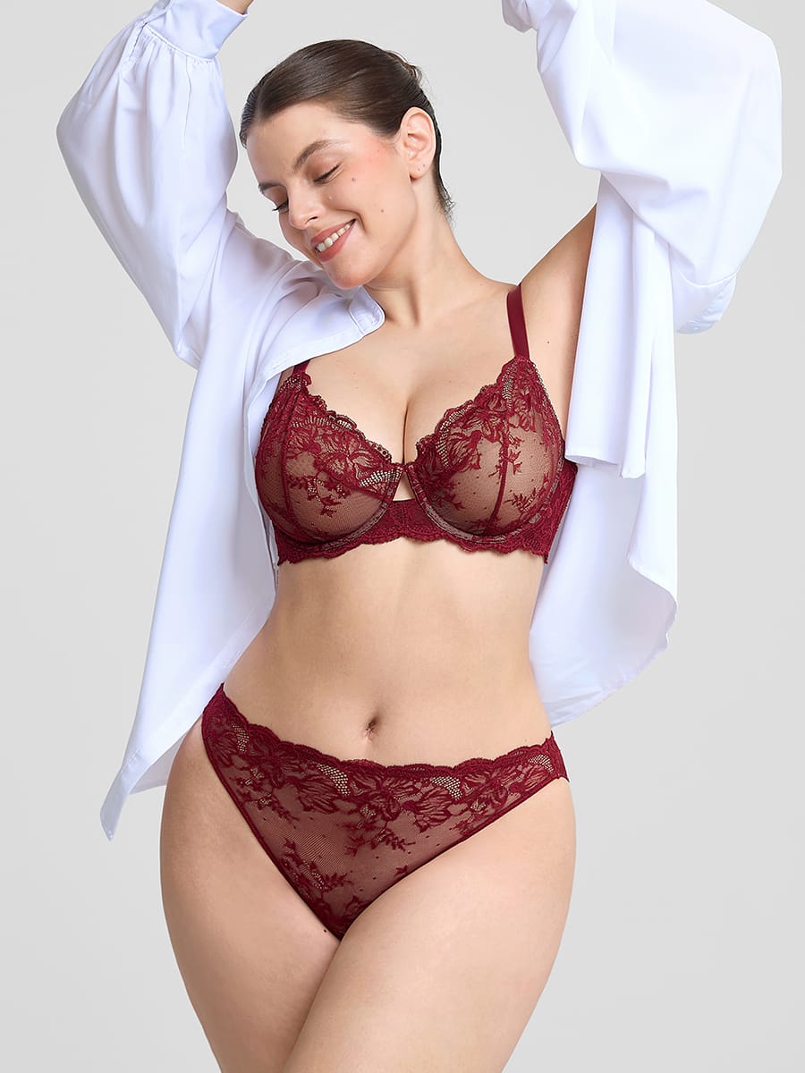 Ethereal Floral Lace Mesh Bra with Underwire Support