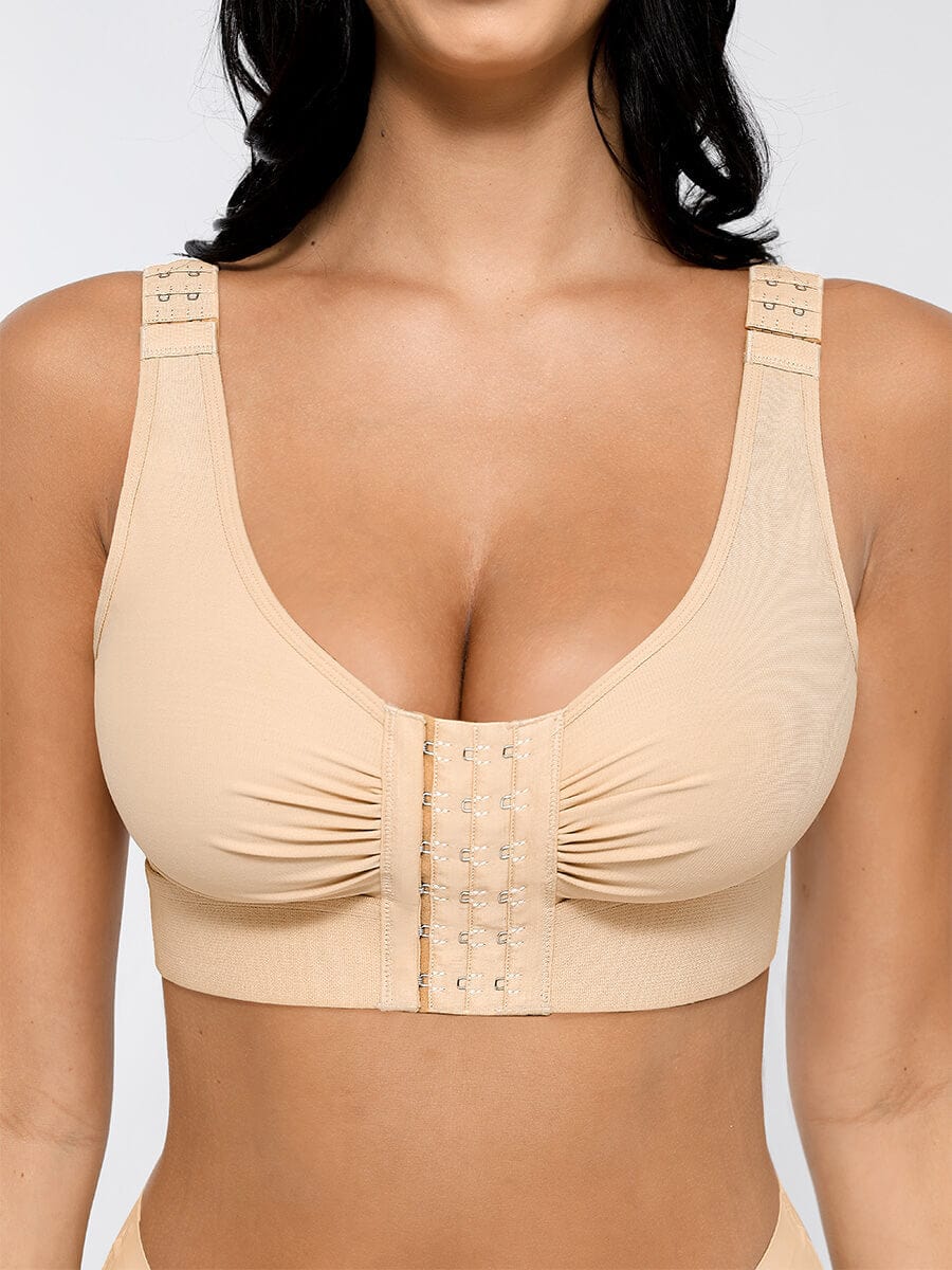 Adjustable Post-Surgery Bra with Front Closure and Triple Hooks