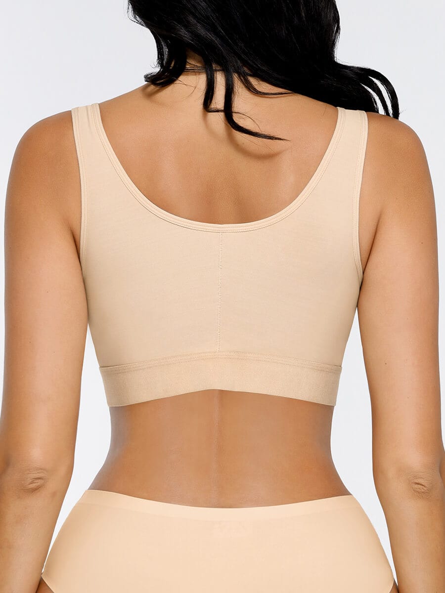 Adjustable Post-Surgery Bra with Front Closure and Triple Hooks