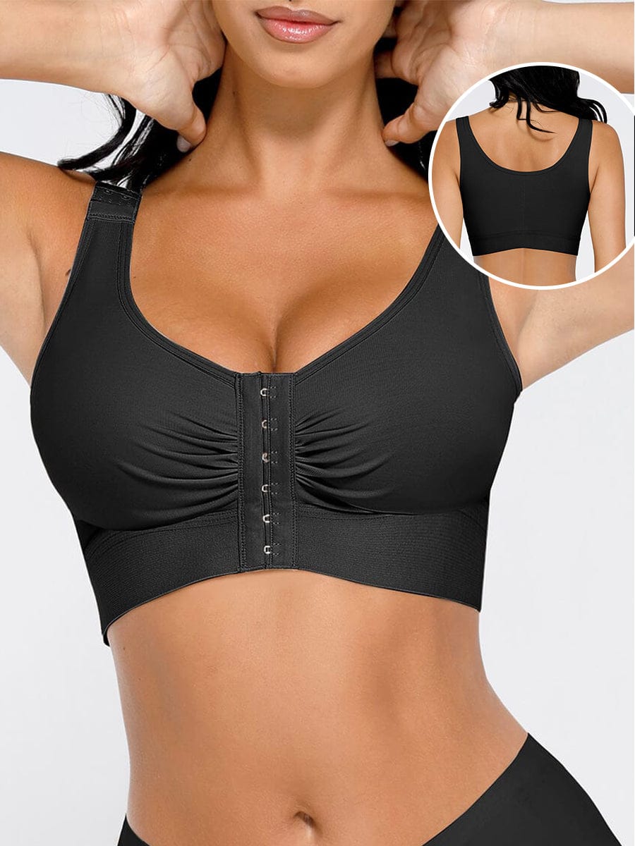 Adjustable Post-Surgery Bra with Front Closure and Triple Hooks