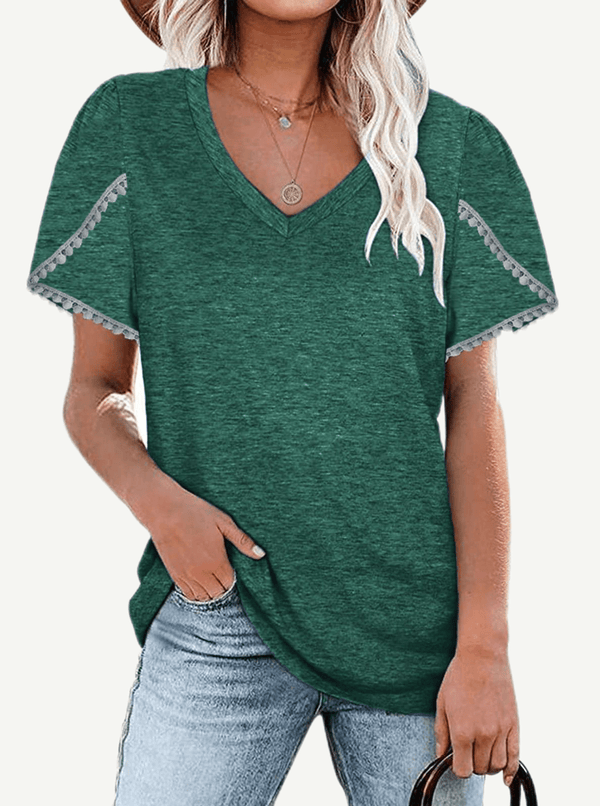 Elegant V-Neck Lace Panel Top