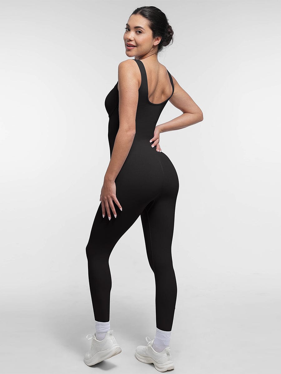 Seamless Square Neck Shaping Jumpsuit with U-Back Design