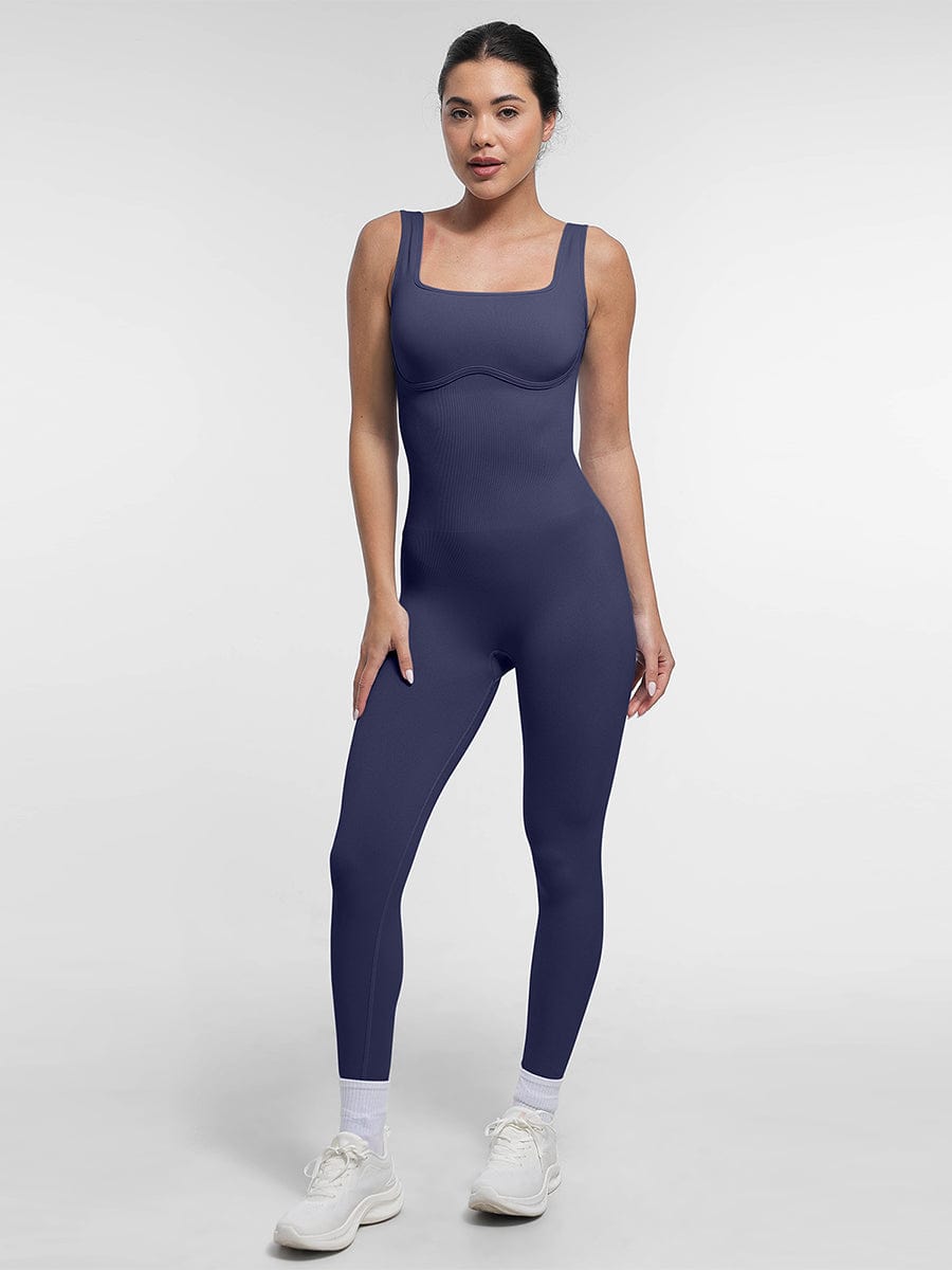 Seamless Square Neck Shaping Jumpsuit with U-Back Design