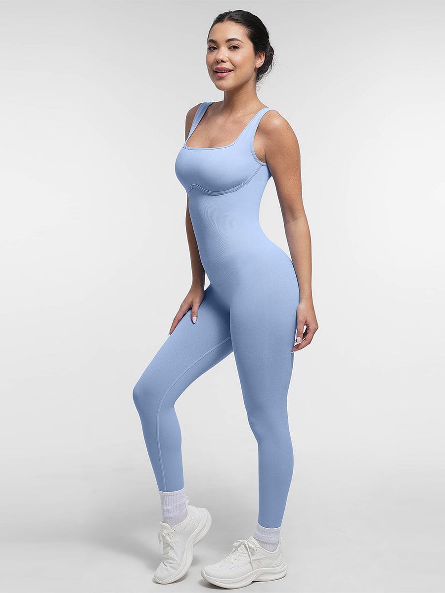 Seamless Square Neck Shaping Jumpsuit with U-Back Design