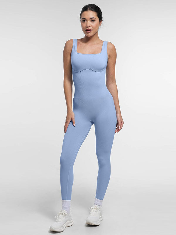 Seamless Square Neck Shaping Jumpsuit with U-Back Design