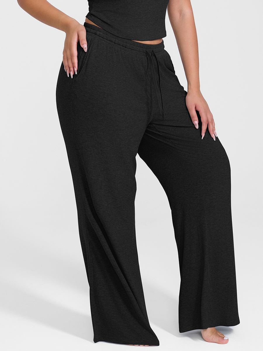 Breathable Ribbed Wide Leg Loungewear Pants