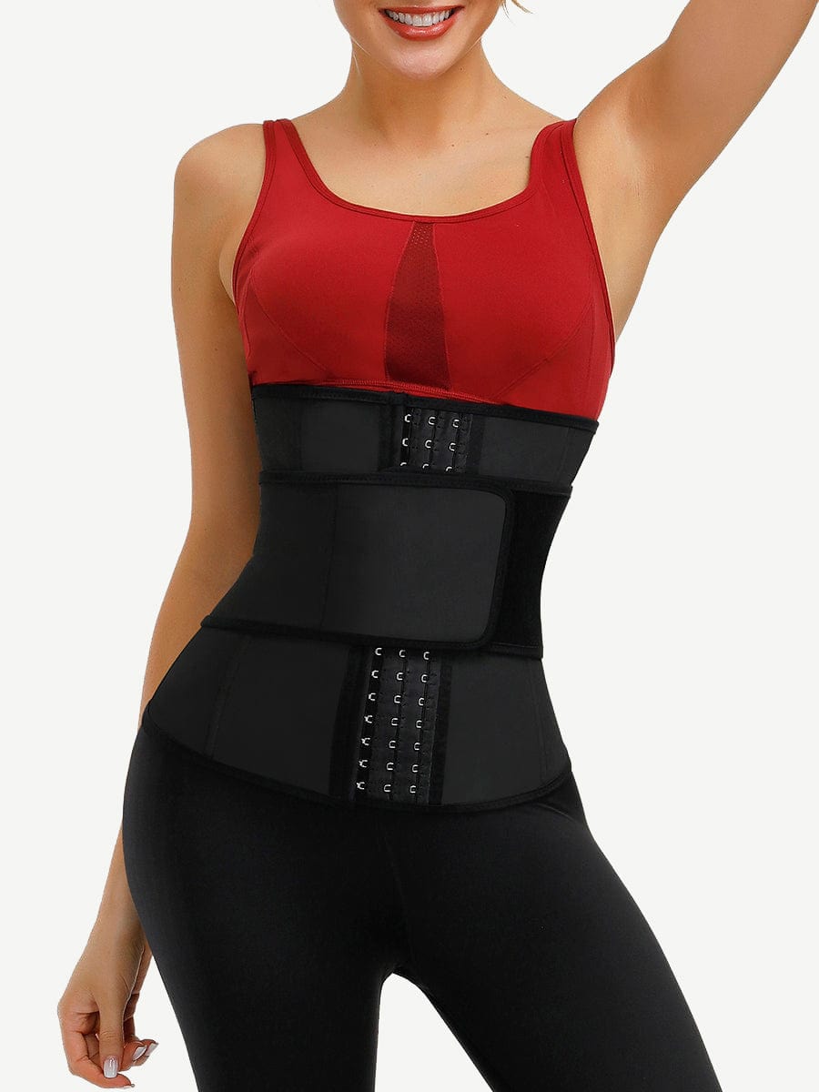 Sleek Black Neoprene Waist Cincher with Adjustable Hooks