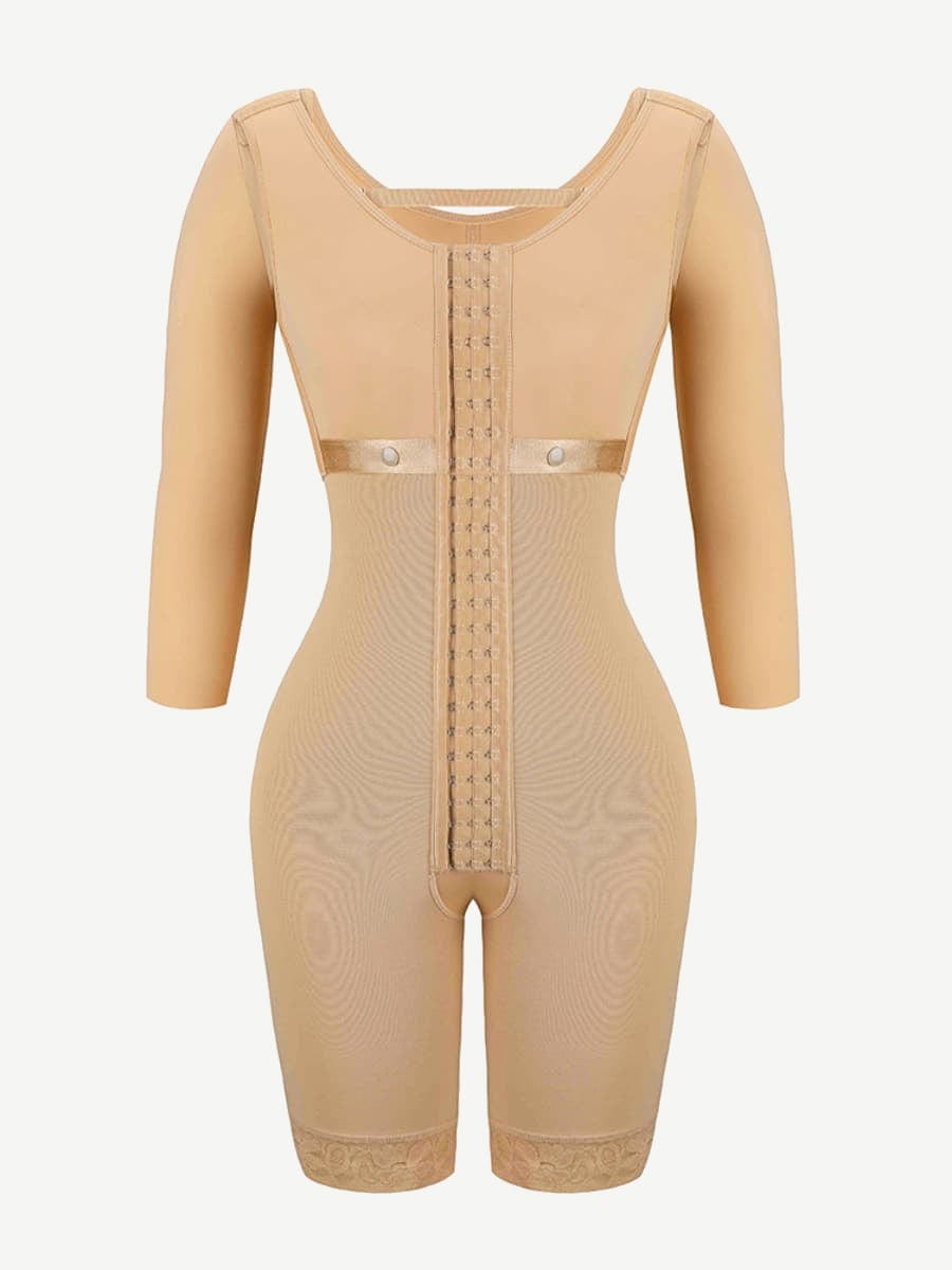 Lace Trim Hourglass Post-Surgical Body Shaper with Sleek Sleeves