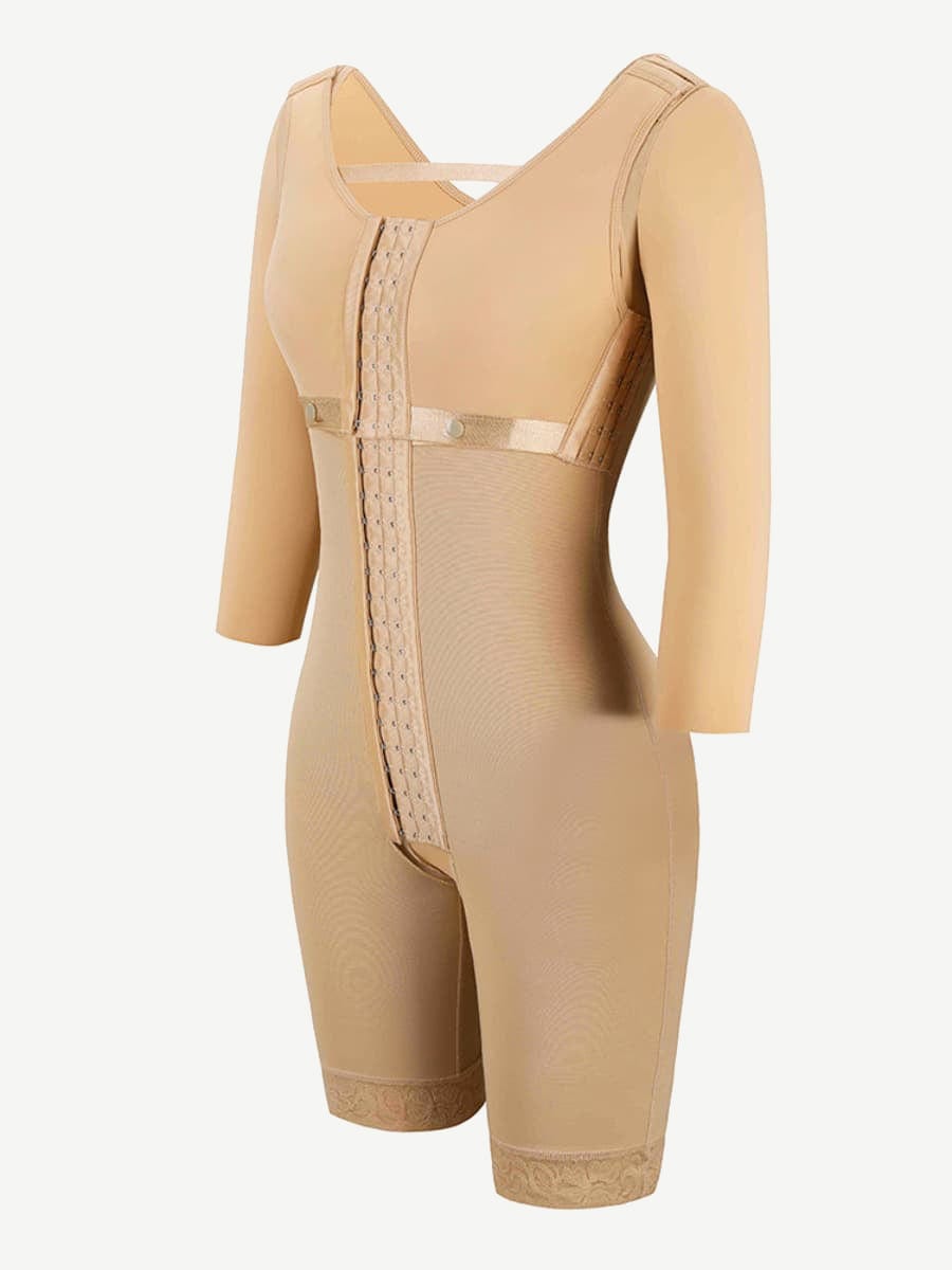 Lace Trim Hourglass Post-Surgical Body Shaper with Sleek Sleeves