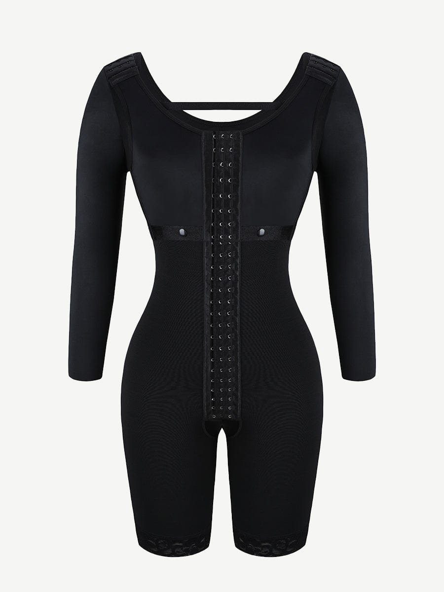 Lace Trim Hourglass Post-Surgical Body Shaper with Sleek Sleeves