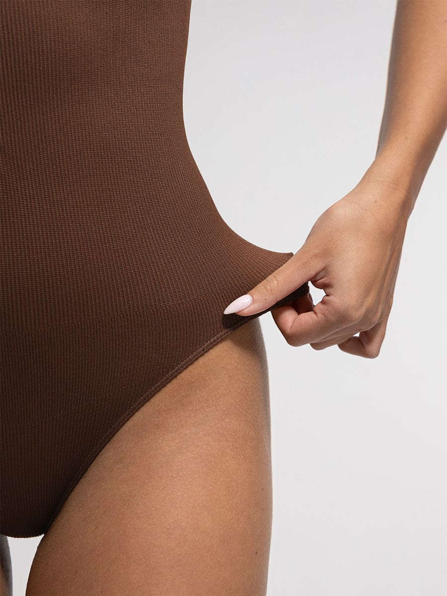 Seamless Ribbed Zip-Front Sleeveless Shapewear Bodysuit