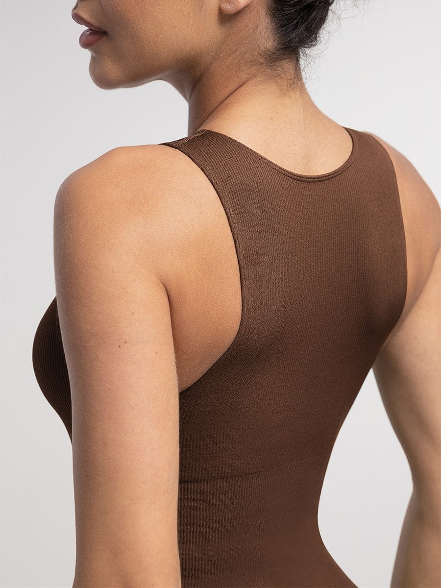 Seamless Ribbed Zip-Front Sleeveless Shapewear Bodysuit