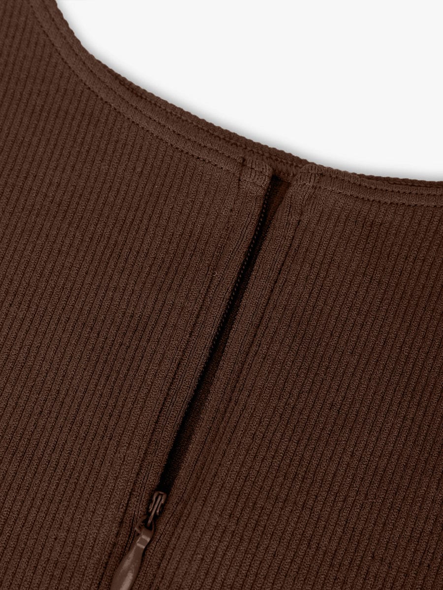 Seamless Ribbed Zip-Front Sleeveless Shapewear Bodysuit