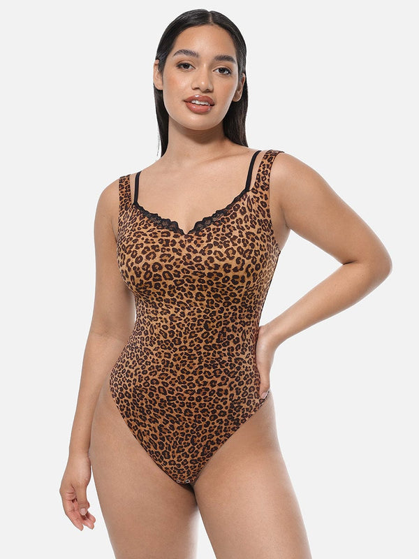 Elegant Lace V-Neck T-Back Shaping Bodysuit Thong