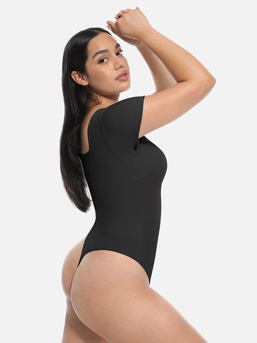 Sleek Square-Neck Short-Sleeve Tummy Control Bodysuit