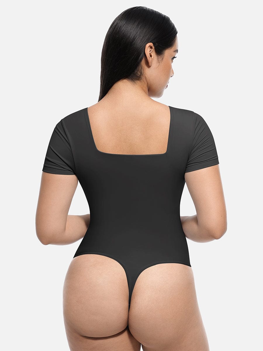 Sleek Square-Neck Short-Sleeve Tummy Control Bodysuit