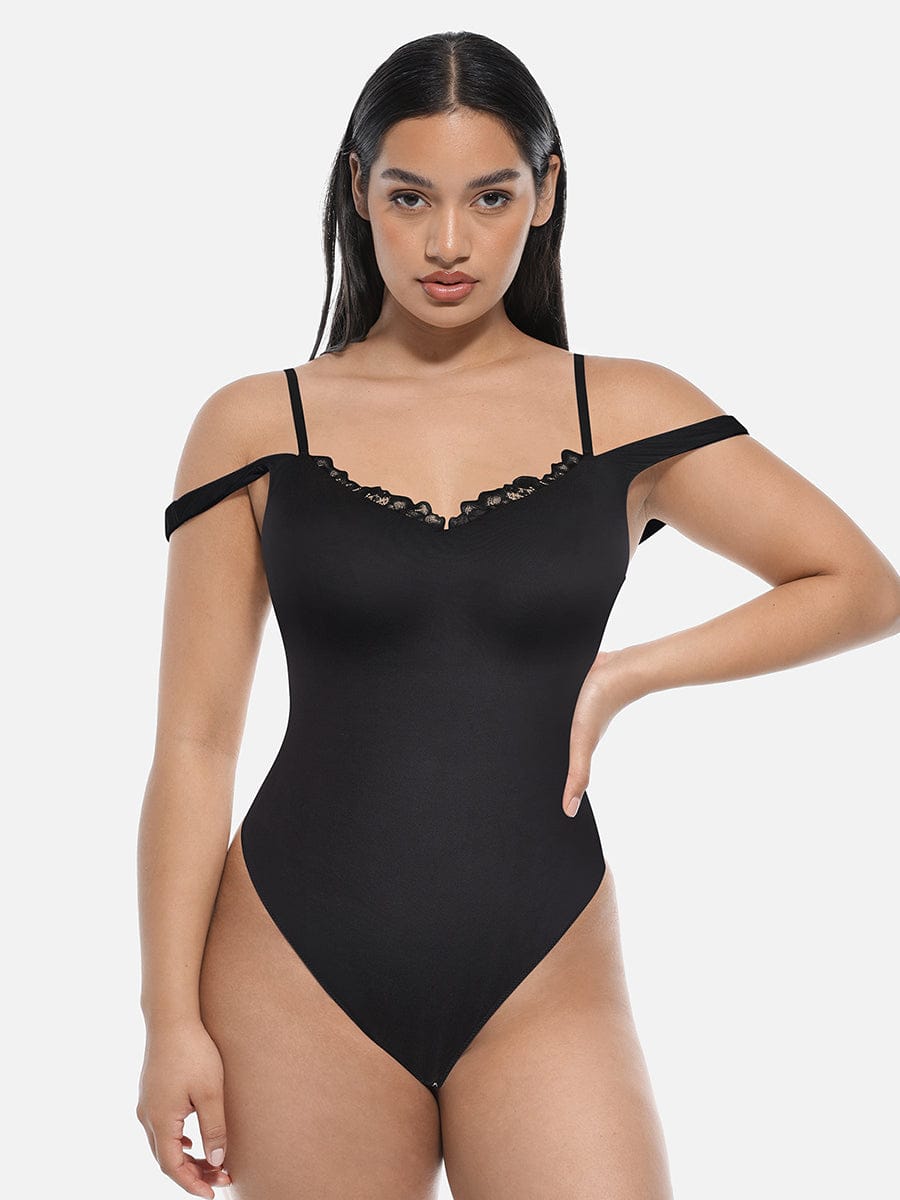 Elegant Lace V-Neck T-Back Shaping Bodysuit Thong