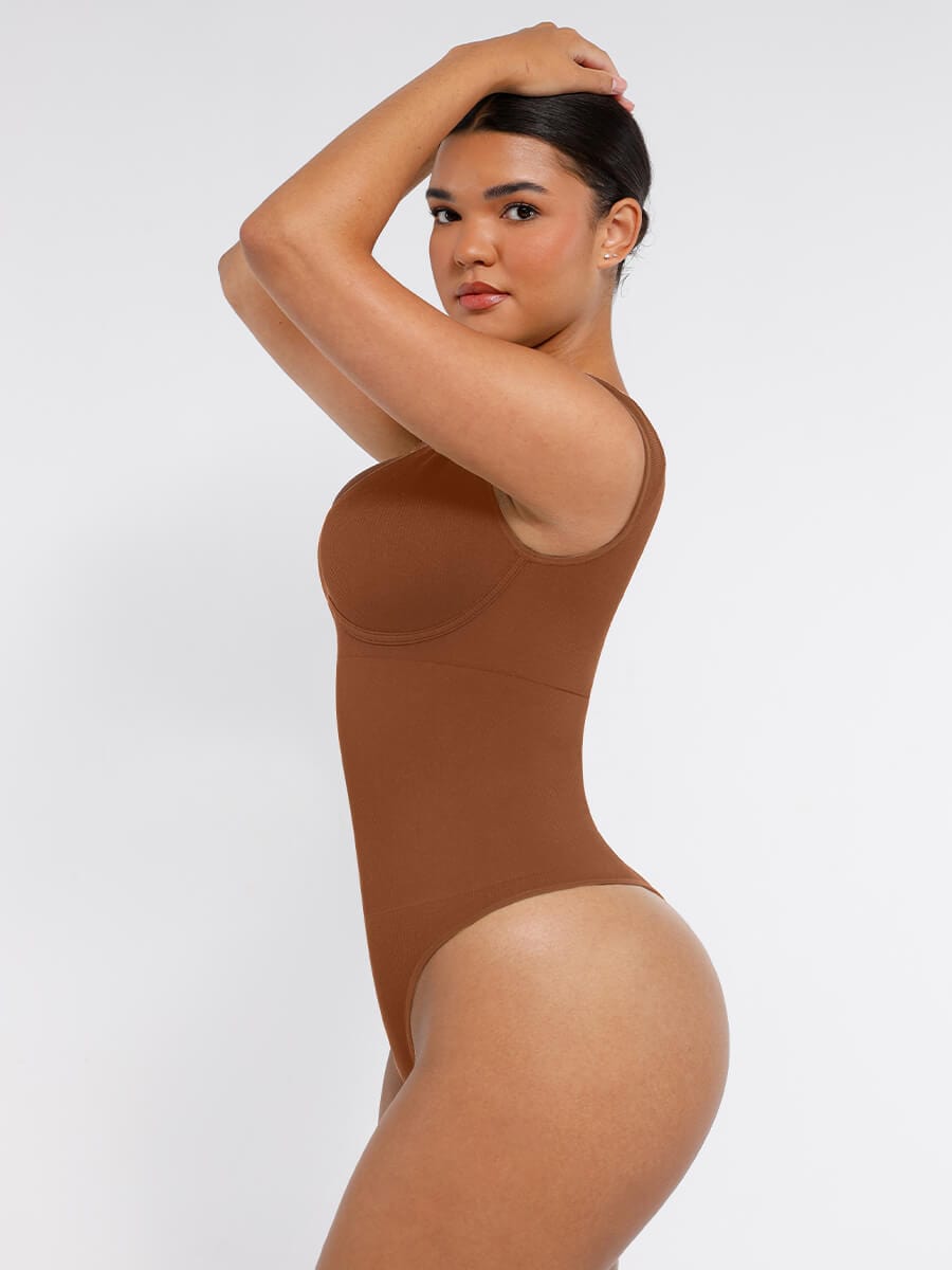 Seamless Deep V Tummy Control Thong Bodysuit