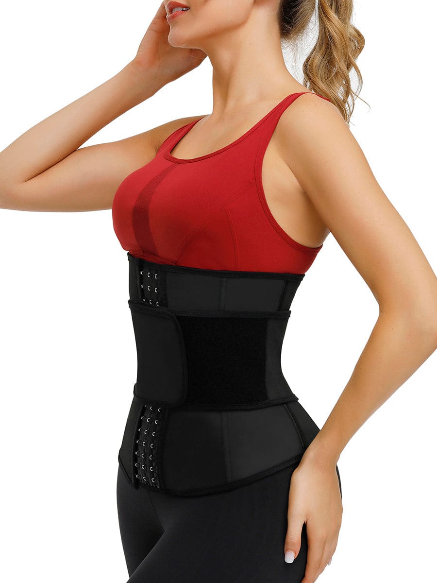 Sleek Black Neoprene Waist Cincher with Adjustable Hooks