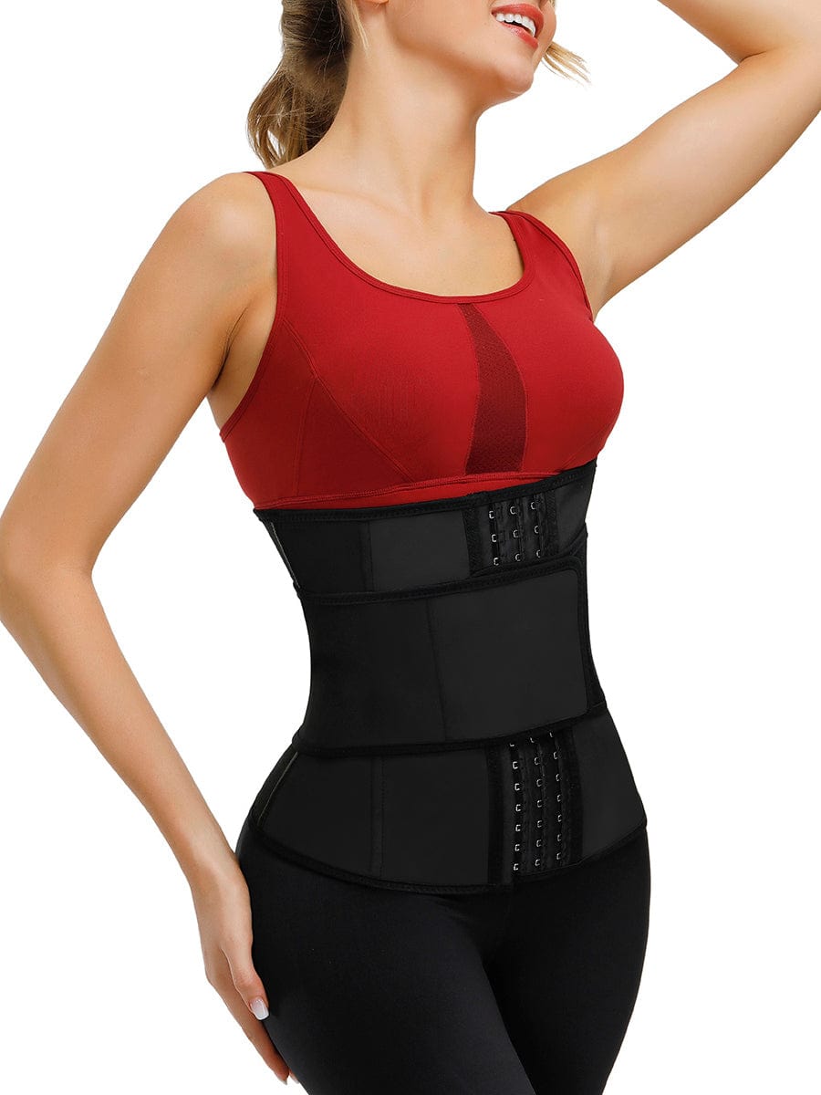 Sleek Black Neoprene Waist Cincher with Adjustable Hooks