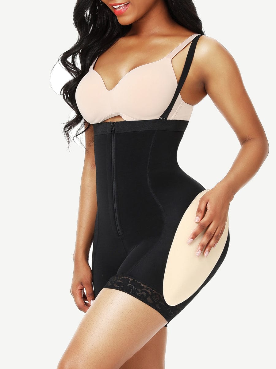 High-Waist Lace Butt Lifter with Removable Pads & Firm Compression