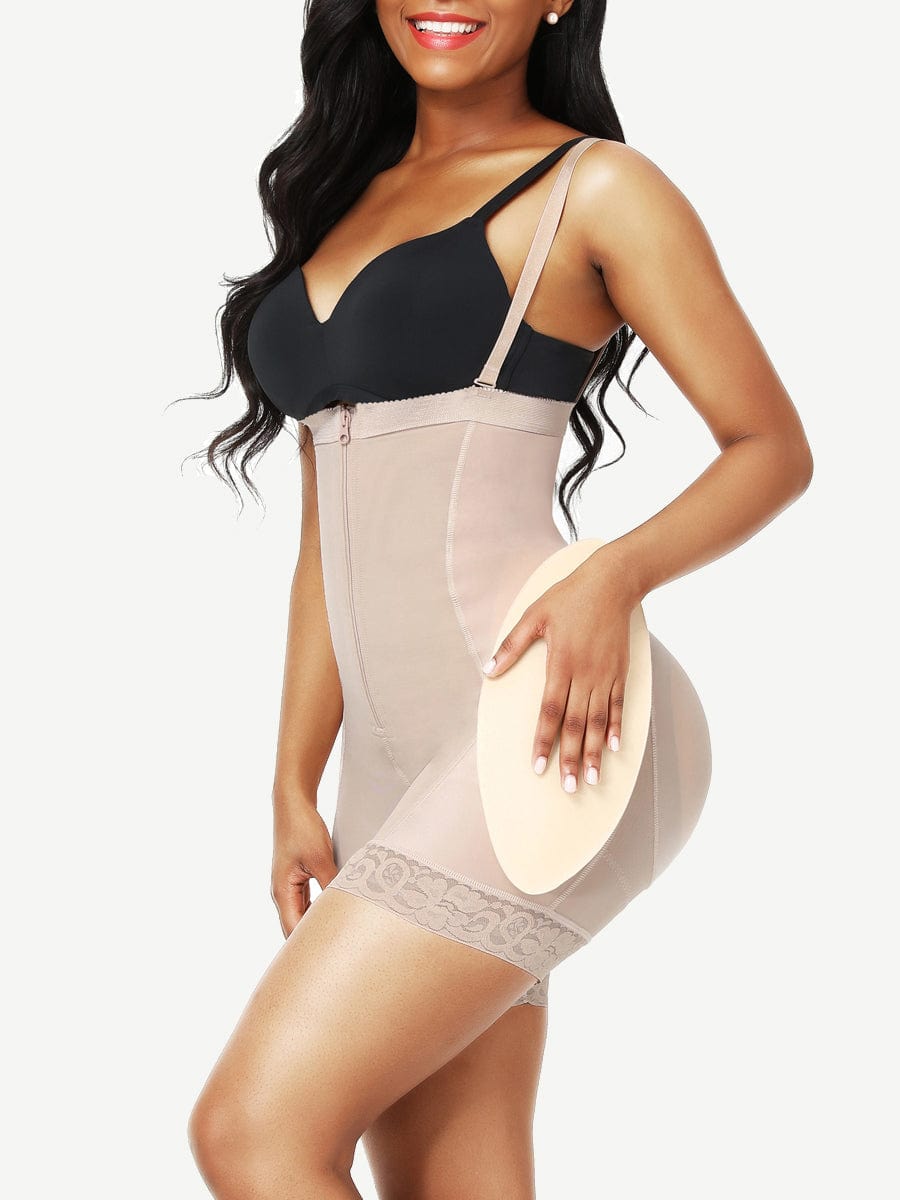 High-Waist Lace Butt Lifter with Removable Pads & Firm Compression