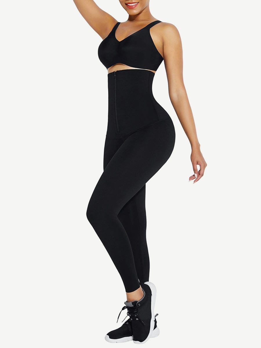 Sculpting Black Waist Trainer Leggings with Hourglass Zipper