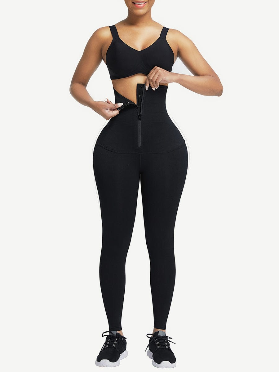 Sculpting Black Waist Trainer Leggings with Hourglass Zipper