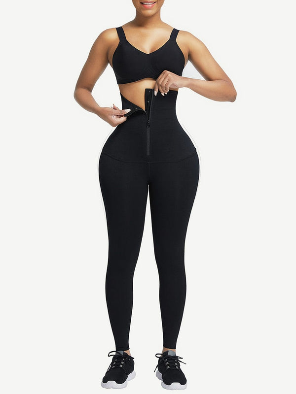 Sculpting Black Waist Trainer Leggings with Hourglass Zipper