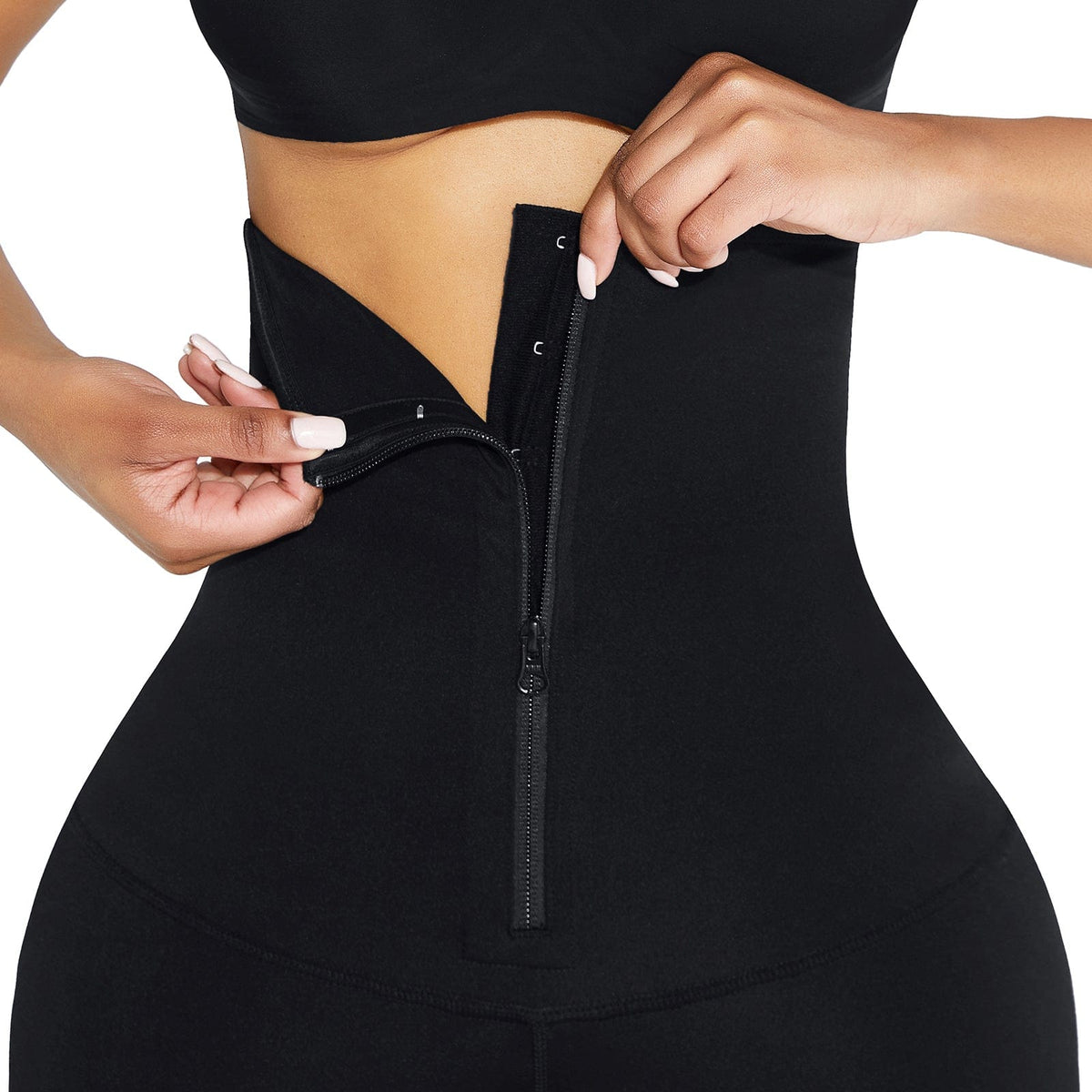 Sculpting Black Waist Trainer Leggings with Hourglass Zipper