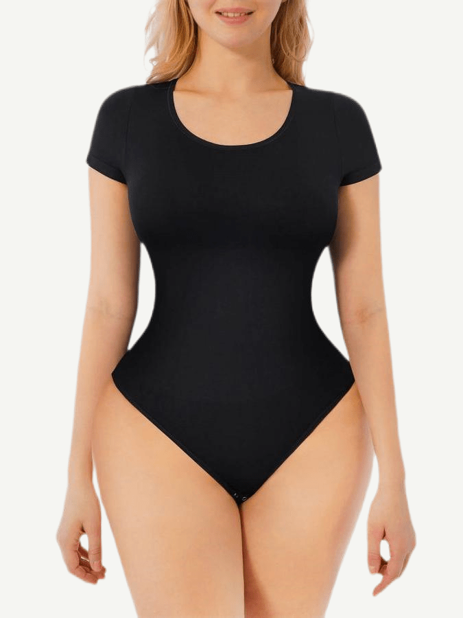 Seamless Elegance: Short-Sleeved Thong Bodysuit