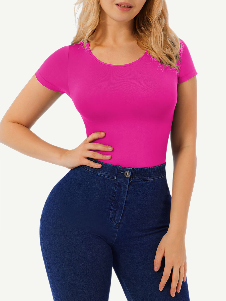 Seamless Elegance: Short-Sleeved Thong Bodysuit