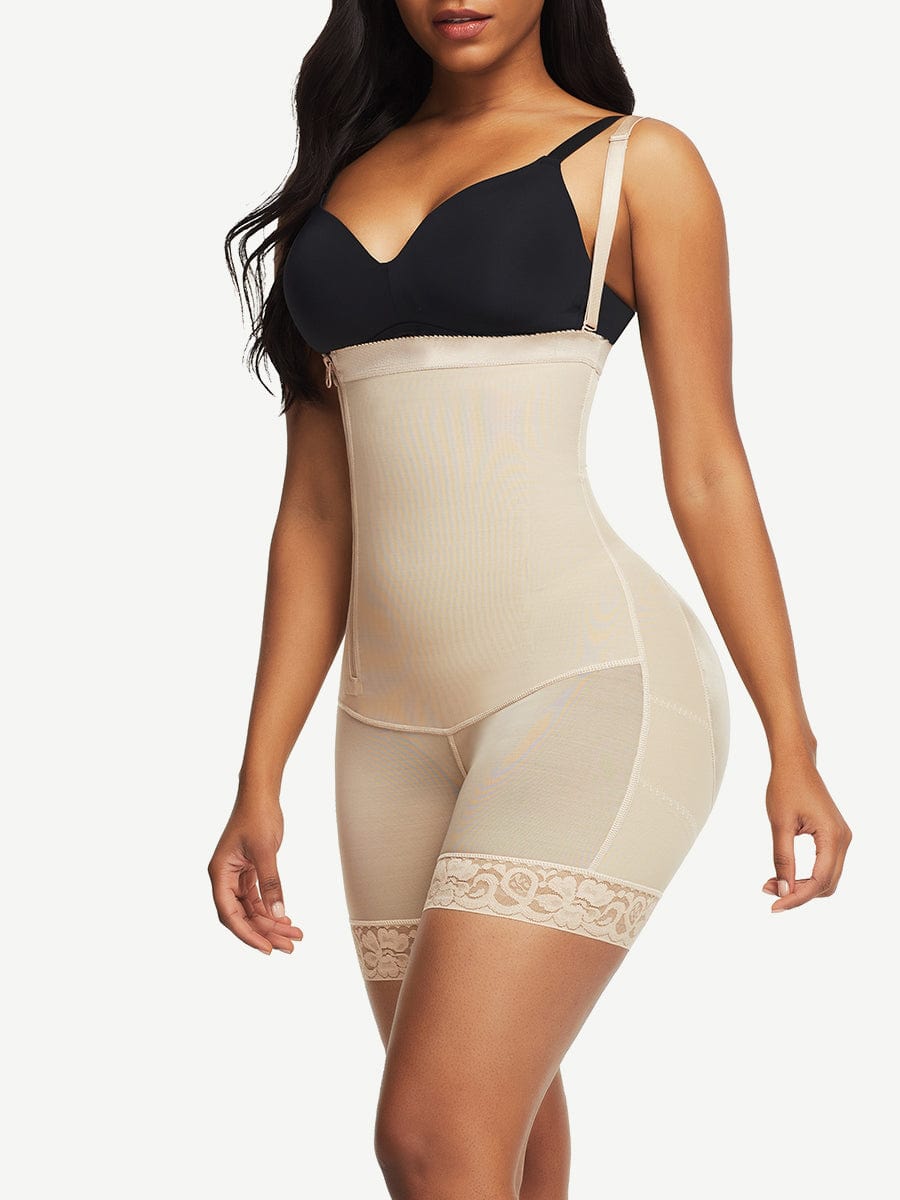 Elegant Post-Op Body Shaper with Detachable Straps and Side Zipper