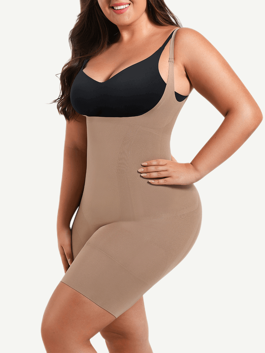 Seamless Open-Bust Tummy Control Mid-Thigh Bodysuit