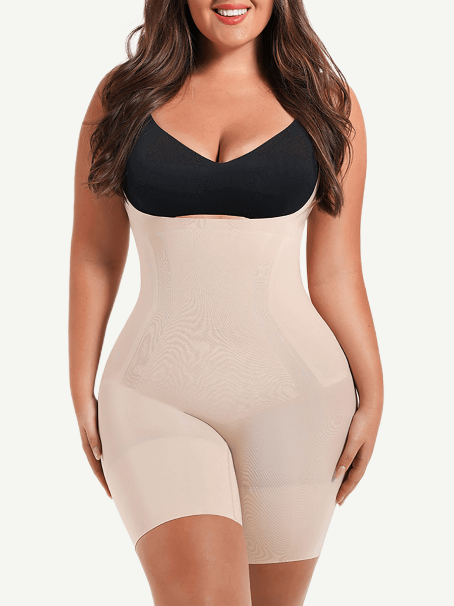 Seamless Open-Bust Tummy Control Mid-Thigh Bodysuit