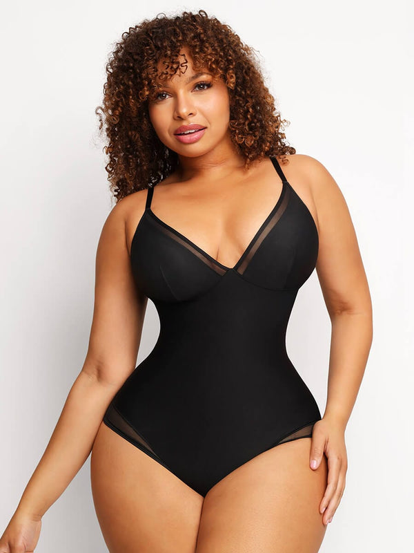 Seductive Deep V-Neck Mesh Shapewear Bodysuit