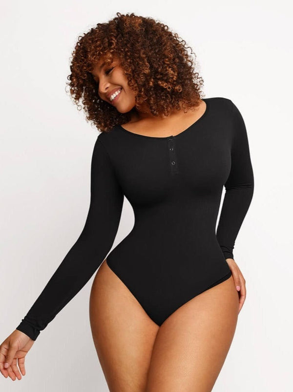 Seamless Long Sleeve Thong Bodysuit - All-Day Comfort Shaper