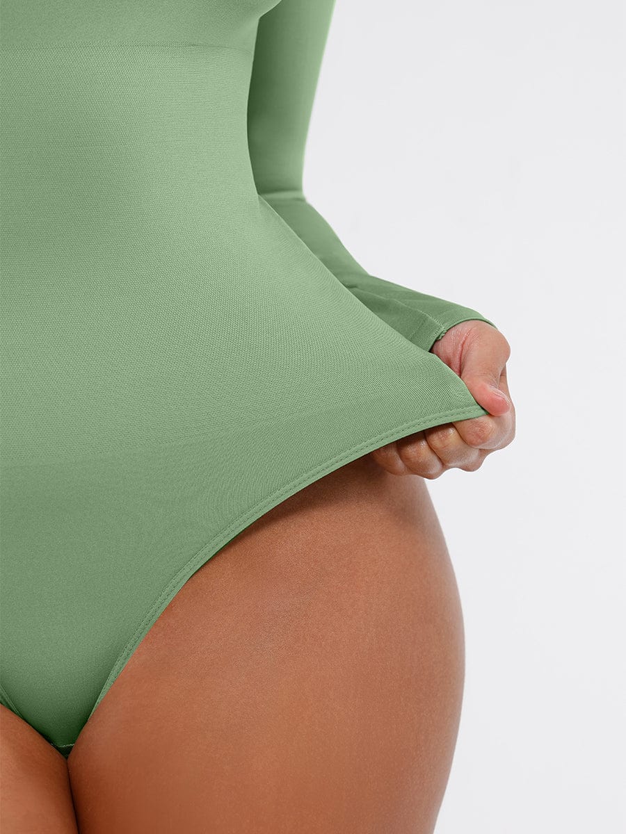 Eco-Friendly Square Neck Long Sleeve Bodysuit with 360° Waist Control