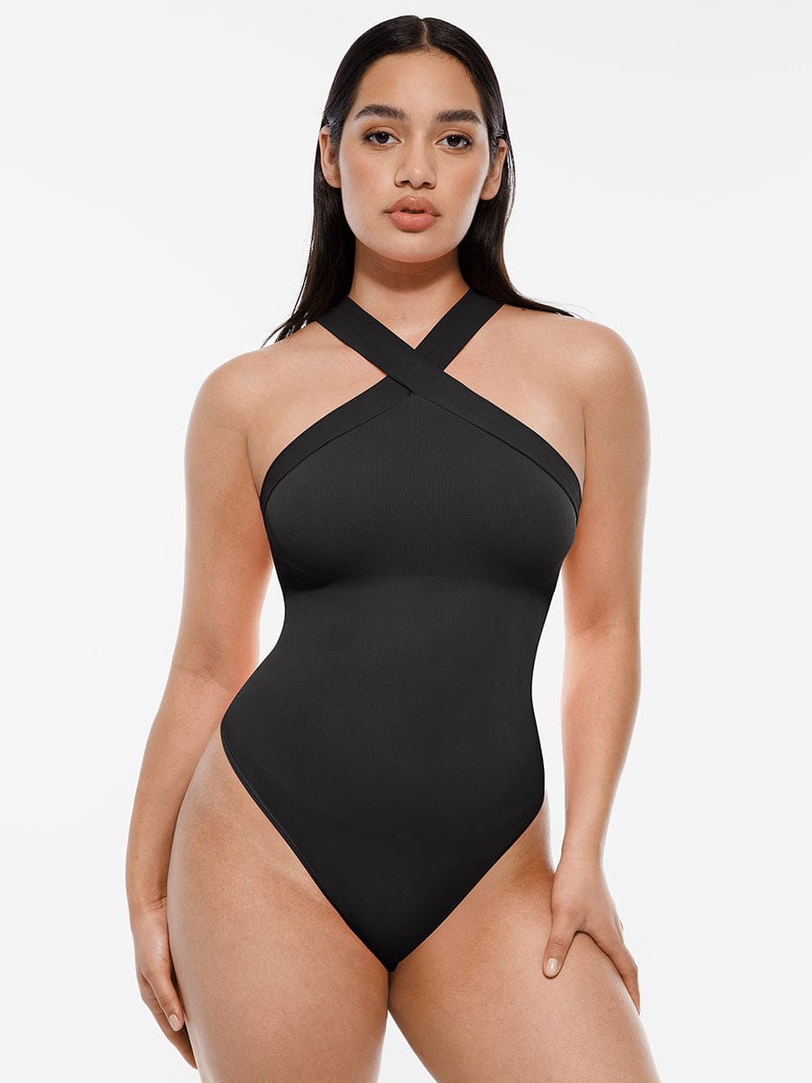 Sculpting Seamless Cross Halter Thong Bodysuit
