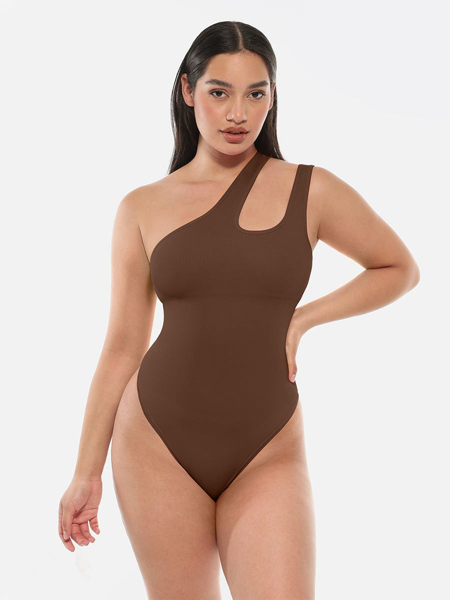 One-Shoulder Cutout Compression Shapewear Bodysuit