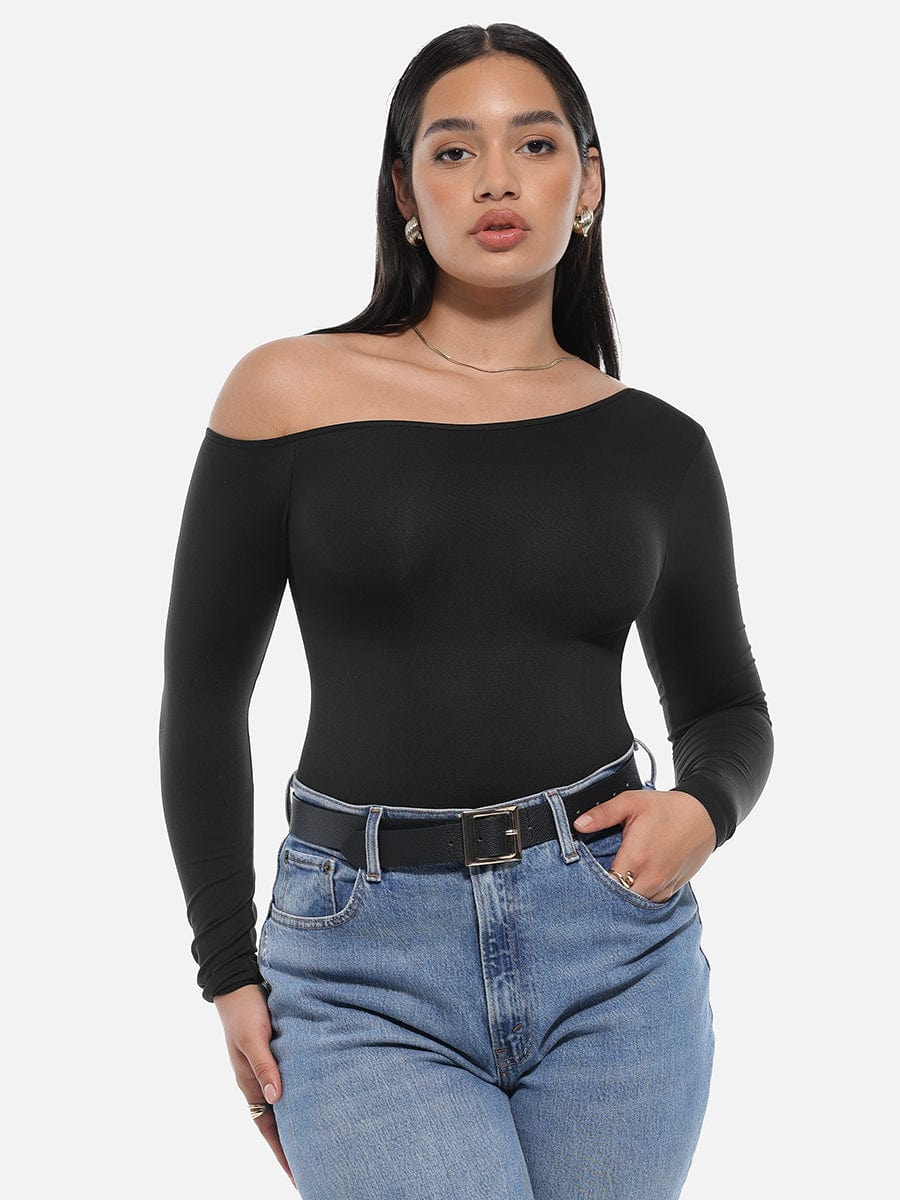 Sculpting Seamless Diagonal Neck Waist Control Bodysuit