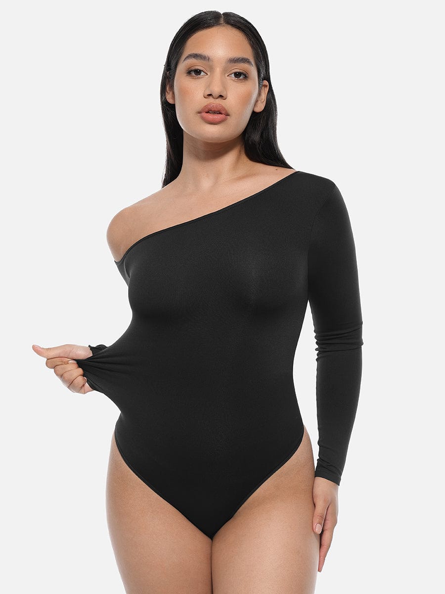 Sculpting Seamless Diagonal Neck Waist Control Bodysuit