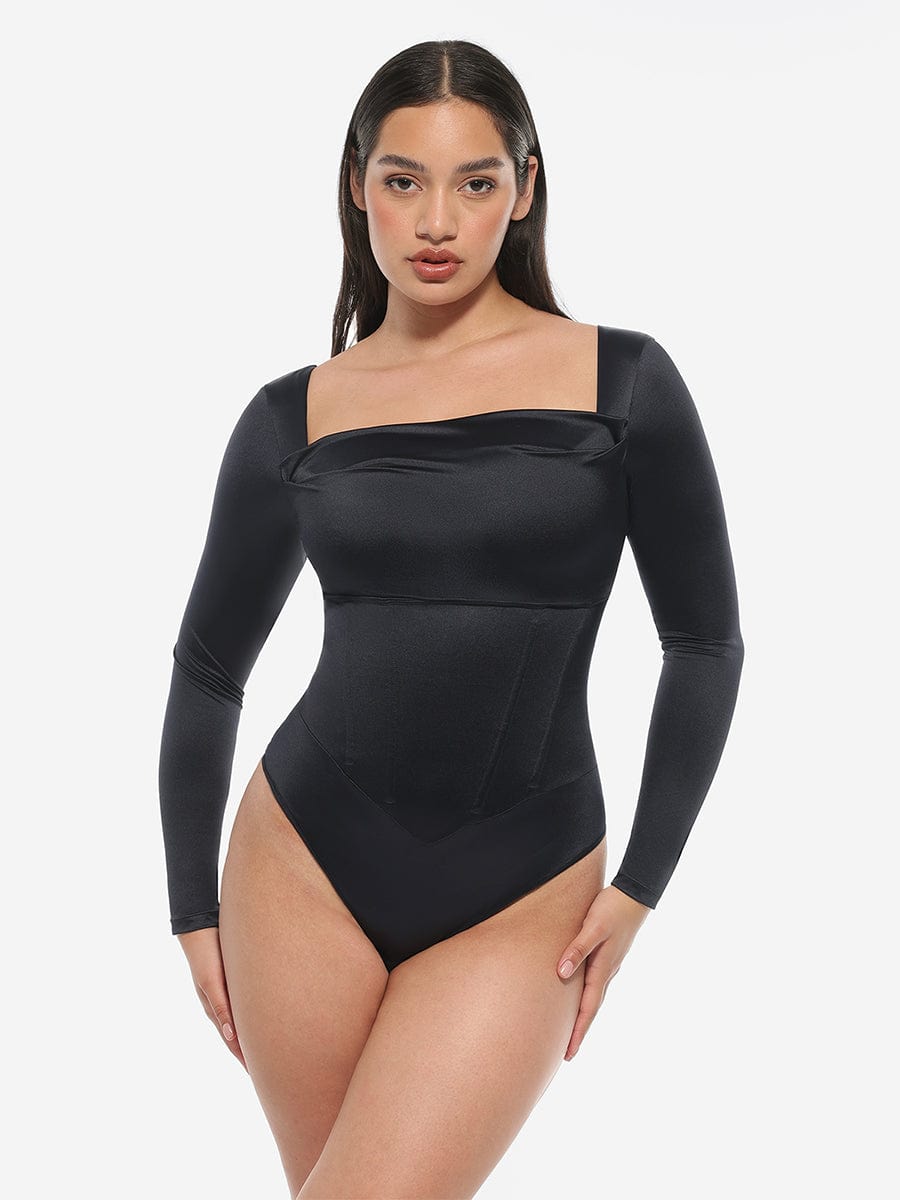 Elegant Retro Corset Bodysuit with Tummy Control & Detachable Cups
