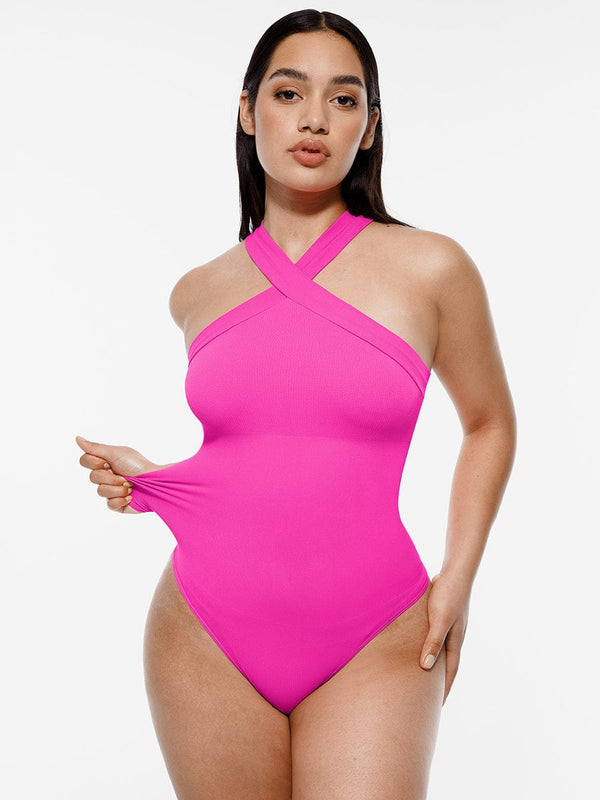 Sculpting Seamless Cross Halter Thong Bodysuit
