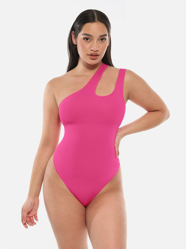 One-Shoulder Cutout Compression Shapewear Bodysuit